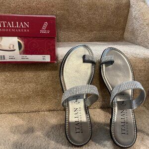 Italian Shoemaker Gisele Thong Wedge Sandal Color Pewter 8.5 Brand New